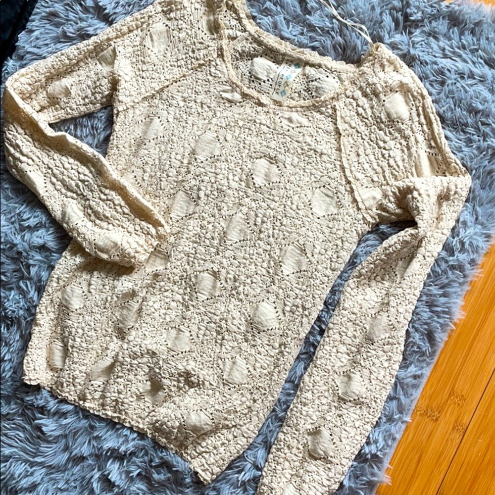 Free People Cream Woven Top